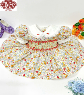 ĐẦM THÊU TAY SMOCKING  IN BÔNG