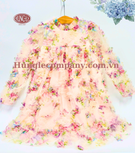 ĐẦM BÉ GÁI THỜI TRANG THÊU BƯỚM 3D HL-TR07