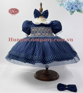 ĐẦM SMOCKING PHỦ LƯỚI CHẤM BI