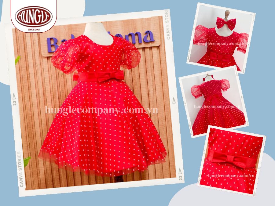 Đầm Tết phối bông mai bé gái
