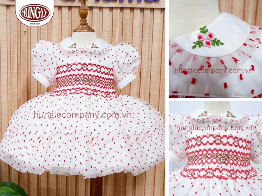Điểm Đặc Biệt Mẫu Đầm Smock Thêu Tay Xuất Khẩu