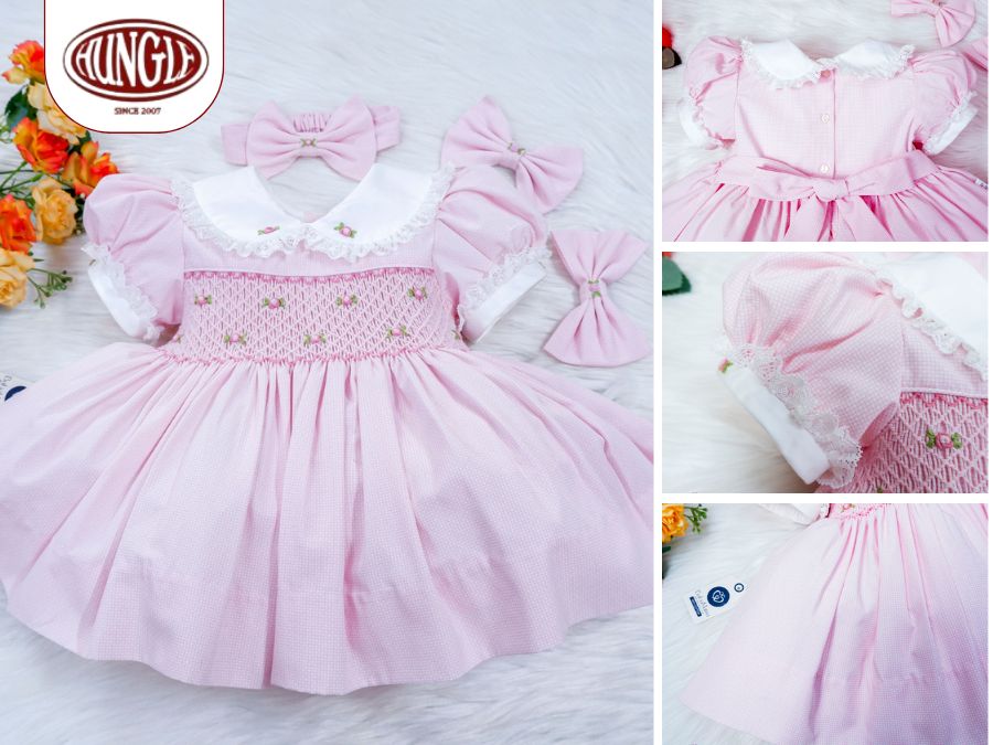 Dệt May Hùng Lê chuyên may sỉ đầm smock cho bé gái từ vải 100% Cotton Satin cao cấp